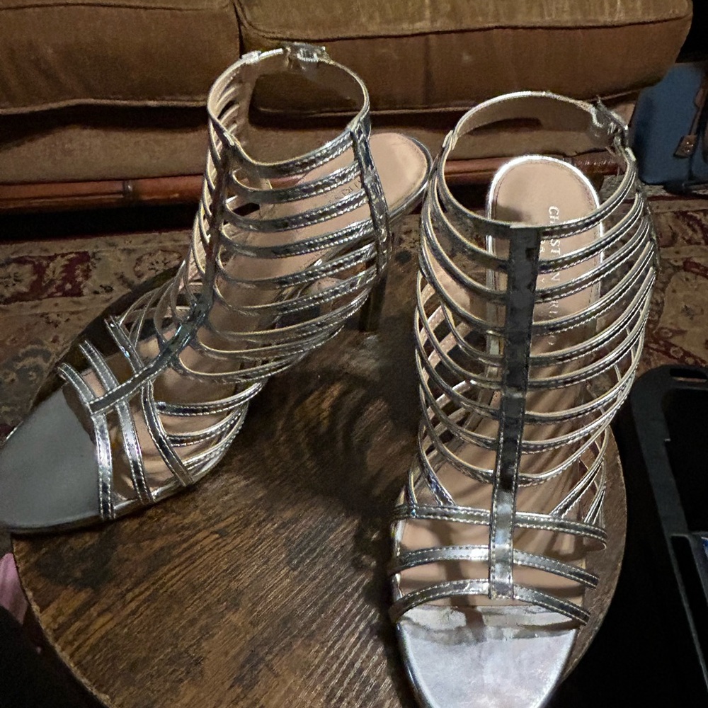 Christian Siriano Metallic Silver Strappy Gladiator Heels
